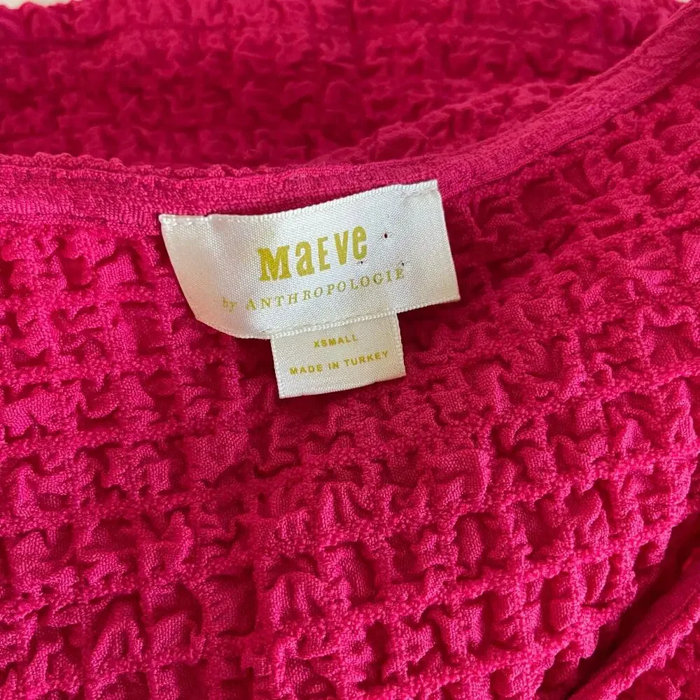 Anthropologie Maeve Balloon Sleeve Textured Top Pink Scoop Neckline - Size XS